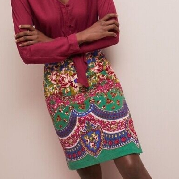 Anthropologie New Maeve Sheffield Colorful Floral Stretch Pencil Skirt Size 12 - Picture 3 of 13